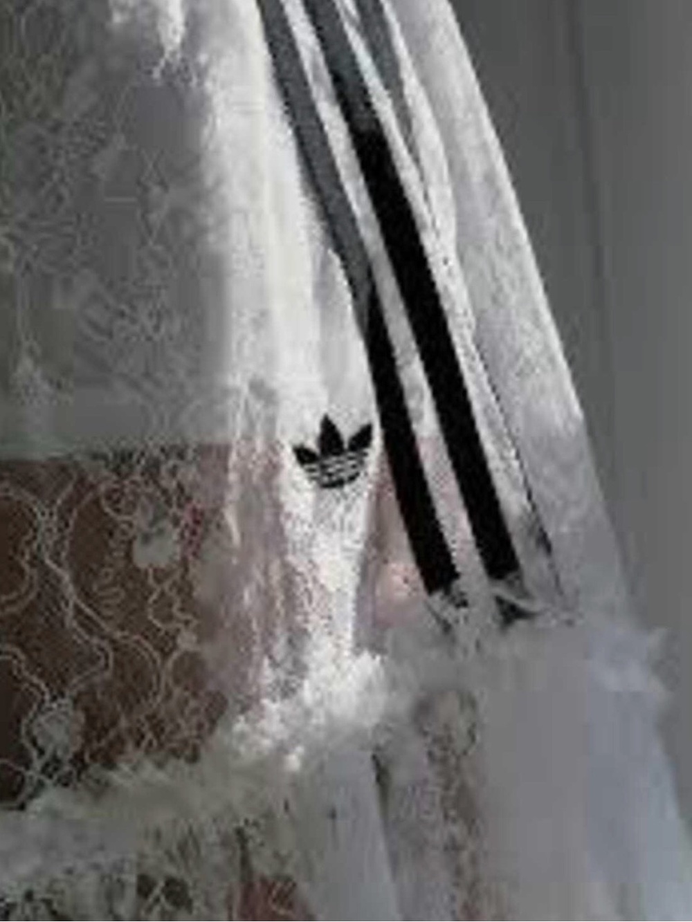 Adidas White Lace Midi Skirt with Black 3-Stripe Trim - Picture 3 of 4